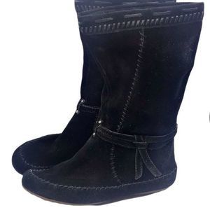 Minnetonka Boots Black Genuine Suede Boots Pull On SZ 9 Boho Western Southwest Y